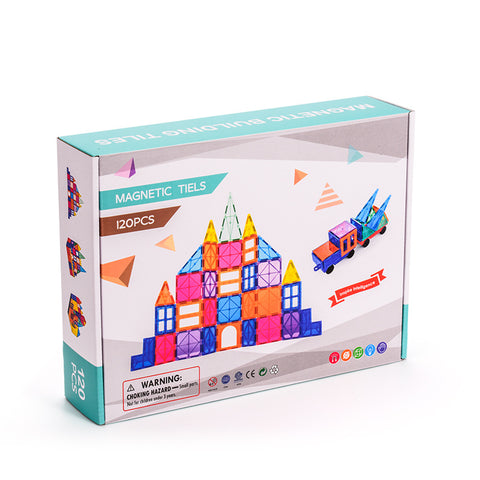 Best4kids Tiles 120 Piece Set  Clear 3D Color Magnetic Building Tiles - Best4Kids